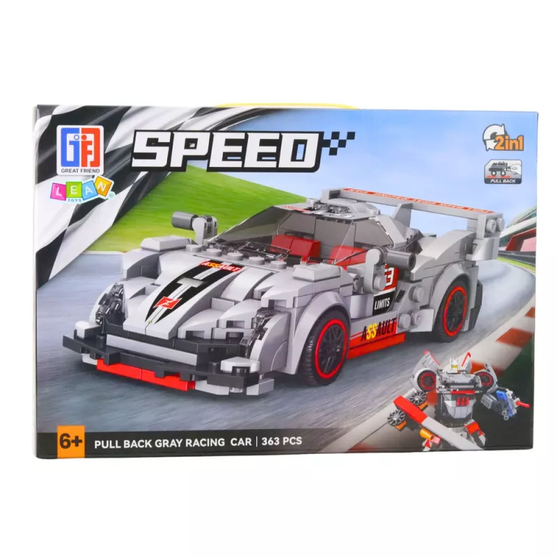LEAN TOYS Mattoncini auto sportiva robot 2in1 grigio 363 pezzi