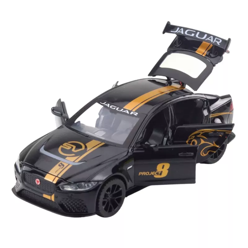 LEAN TOYS Auto sportiva in metallo con trazione pull-back, luci e suoni nero 1:32