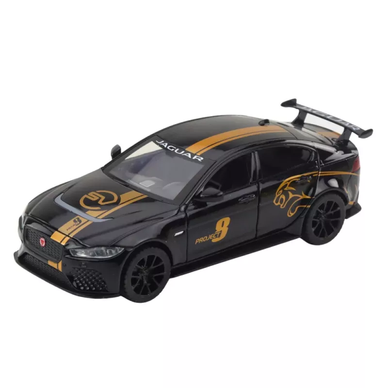LEAN TOYS Auto sportiva in metallo con trazione pull-back, luci e suoni nero 1:32