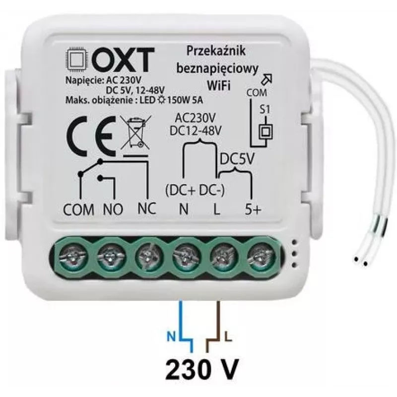 OXT T210DC Mini Smart Wi-Fi modulo relè senza potenziale 1 canale 10A AC 230V DC 5V 12-48V Tuya Smart Life