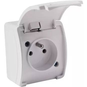 VIPLAST KOALA presa singola da parete con contatto di terra e coperchio a ribalta, bianca, IP44 161-01