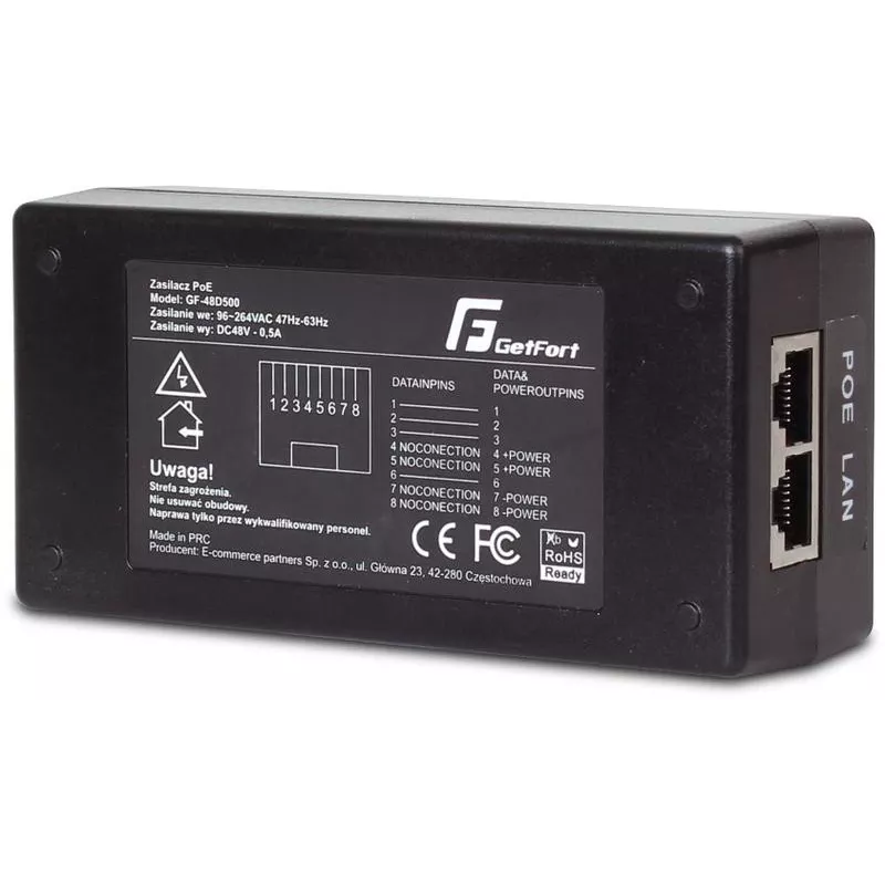 GETFORT GF-48D500 Adattatore PoE 48V 0.5A 24W iniettore PoE passivo