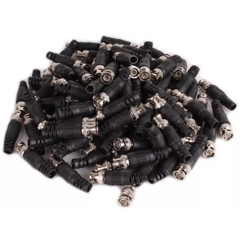 Connettore BNC maschio per cavo coassiale RG-59, 75 Ohm, connessione a vite, custodia in plastica, nero, 100 pezzi