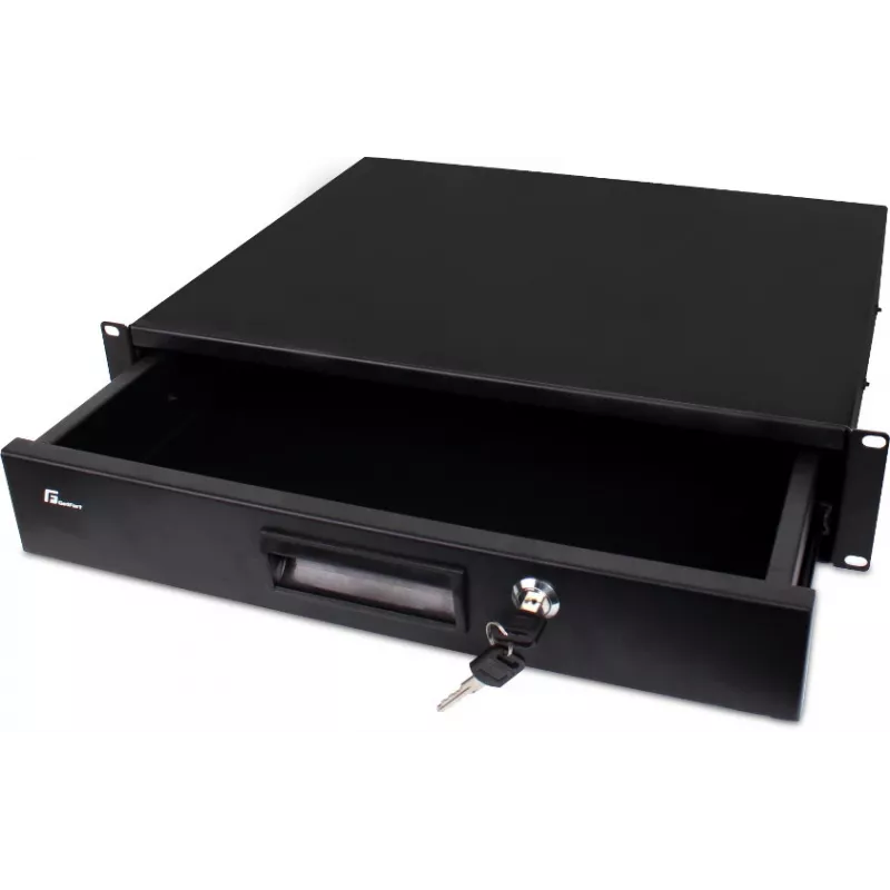 GETFORT GF-2U-drawer cassetto rack 2U - 19 inch in acciaio, nero, con serratura, portata 25 kg