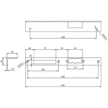 ELEKTRA-PLUS targhetta inclinata per porta destra, marrone, 240x40 mm, acciaio, verniciata, per serratura con cilindro profilo europeo, montaggio a superficie, porta interna, serie 2423