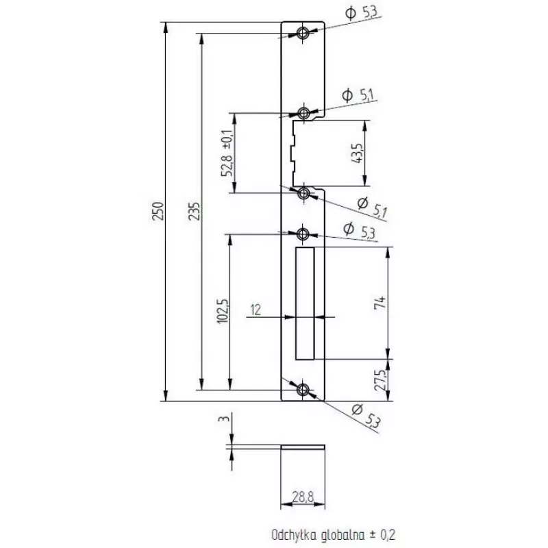 ELEKTRA-PLUS targhetta per serrature a incasso, zincata, 200x20mm