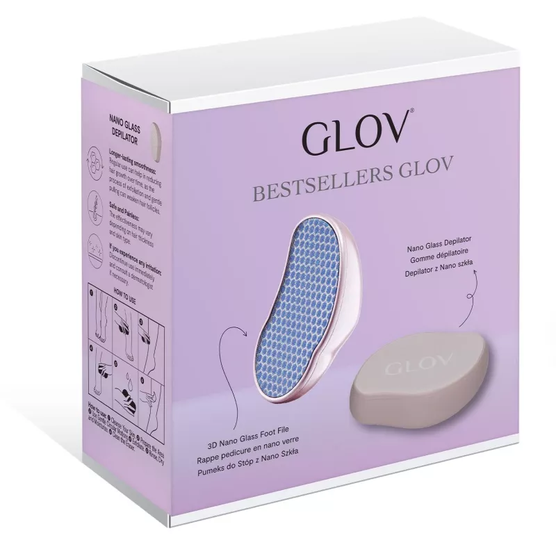 GLOV_SET Set Bestseller Lima per Piedi in Nano Vetro e Depilatore