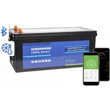 EUROPOWER LFP 12.8V 280Ah batteria LiFePO4 con Bluetooth e piastra riscaldante