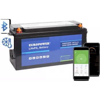 EUROPOWER LFP 12/150/E/B/HT/SH batteria ricaricabile LiFePO4 12,8V 150Ah Bluetooth piastra riscaldante
