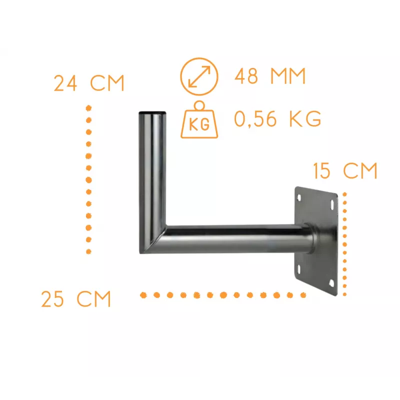 CORAB USL-48/250AL Staffa angolare a parete per palo 48mm, sporgenza 250mm, alluminio, argento