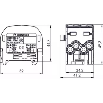 SIMET SCB 25-2 Blocco di distribuzione derivato Al/Cu, blu, 81505003
