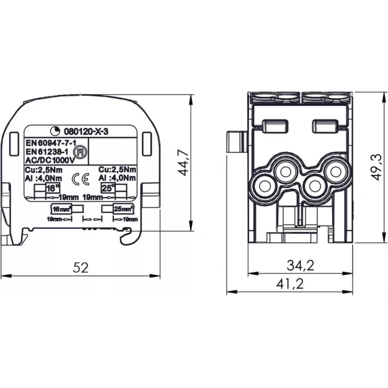 SIMET SCB 25-2 blocco di distribuzione derivato Al/Cu, blu, 81505003