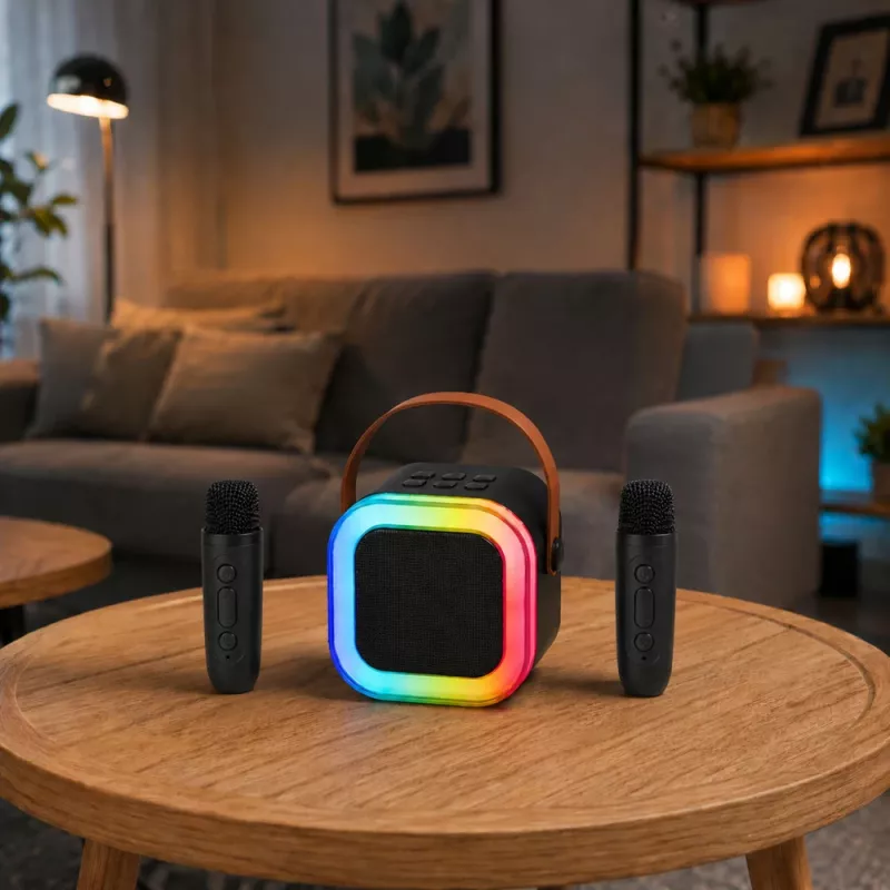 LEAN Set karaoke altoparlante Bluetooth due microfoni luci LED nero