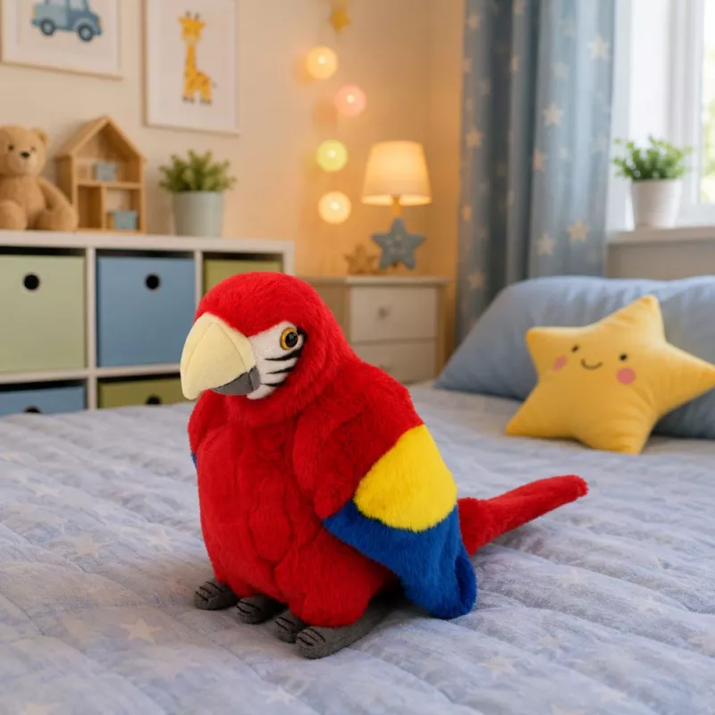 LEAN TOYS Pappagallo di peluche Ara uccello esotico mascotte peluche rosso 24 cm