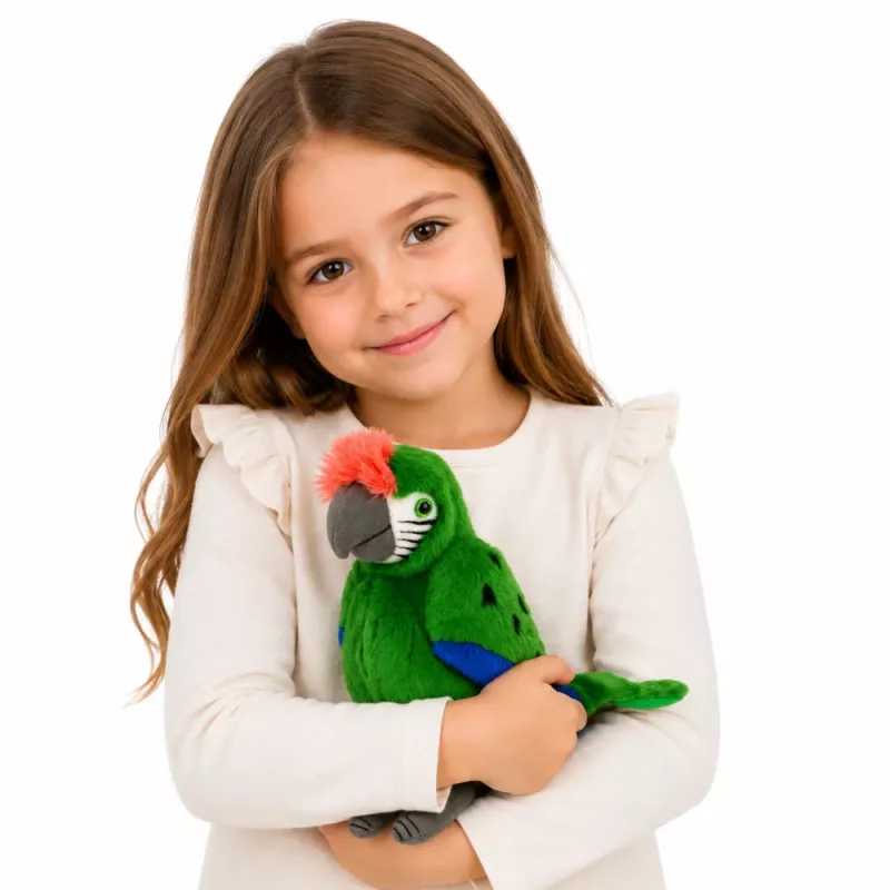 LEAN TOYS Pappagallo di peluche Ara uccello esotico mascotte peluche verde 24 cm