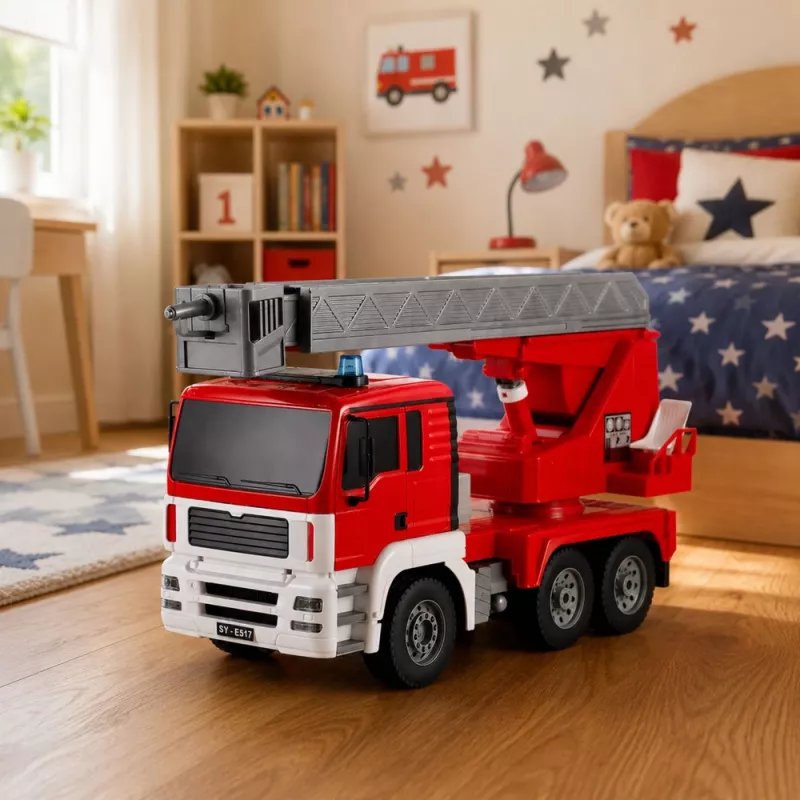 LEAN TOYS Camion dei pompieri con braccio rotante a 660°, radiocomandato RC 1:20