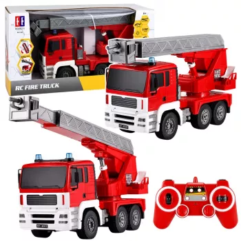 LEAN TOYS Camion dei pompieri con braccio rotante a 660°, radiocomandato RC 1:20
