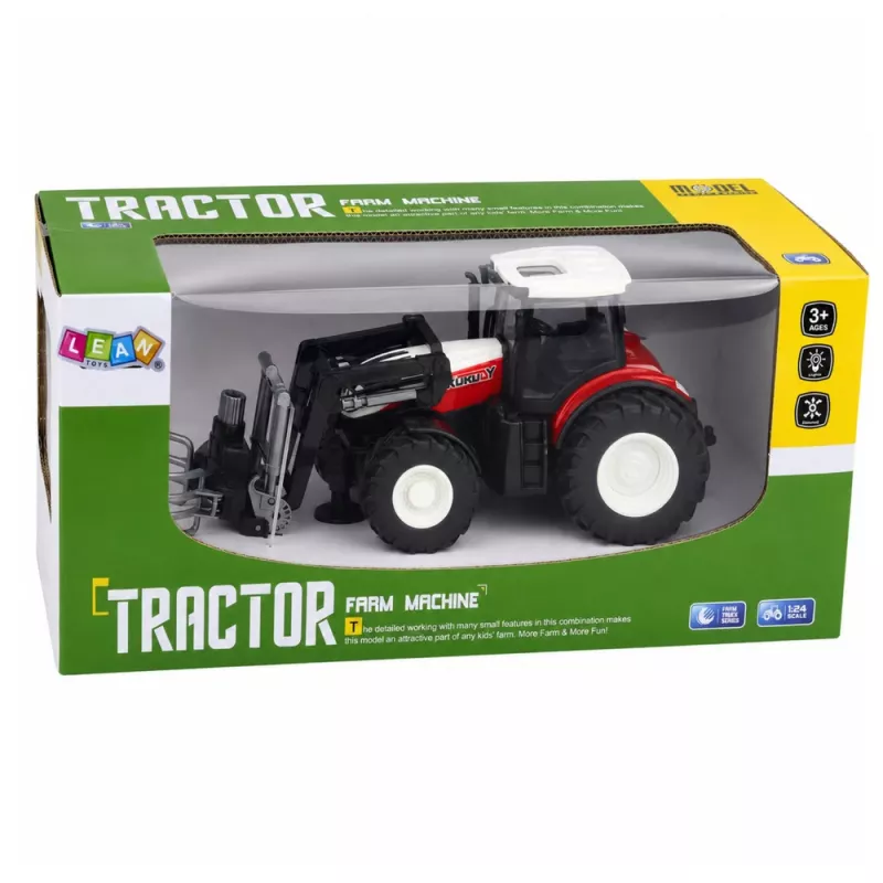 LEAN TOYS RC Trattore agricolo radiocomandato rosso con pinza per balle 1:24