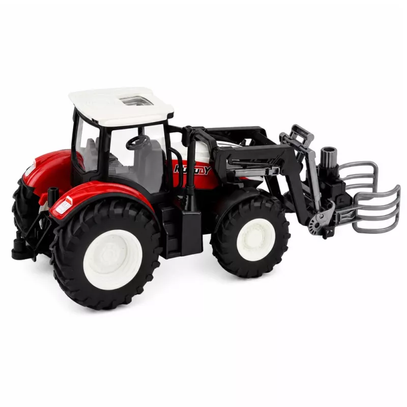 LEAN TOYS RC Trattore agricolo radiocomandato rosso con pinza per balle 1:24