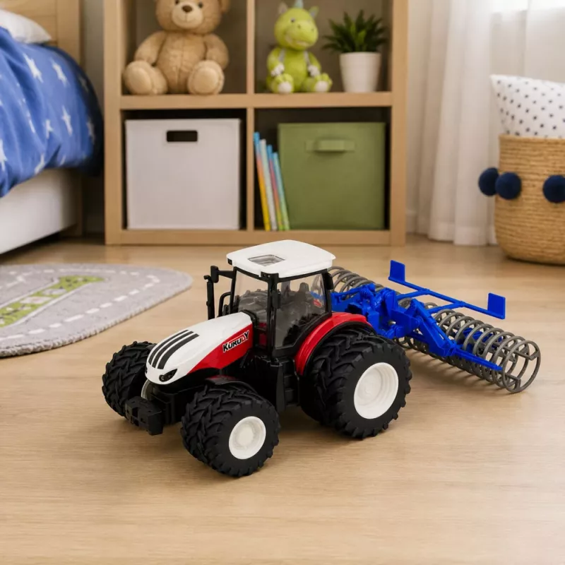 LEAN TOYS Trattore radiocomandato con rullo RC luci rosso 1:24