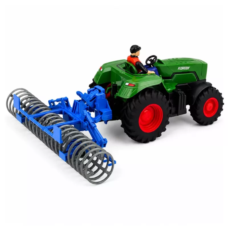 LEAN TOYS Trattore RC verde con rullo e contadino 1:24 radiocomandato