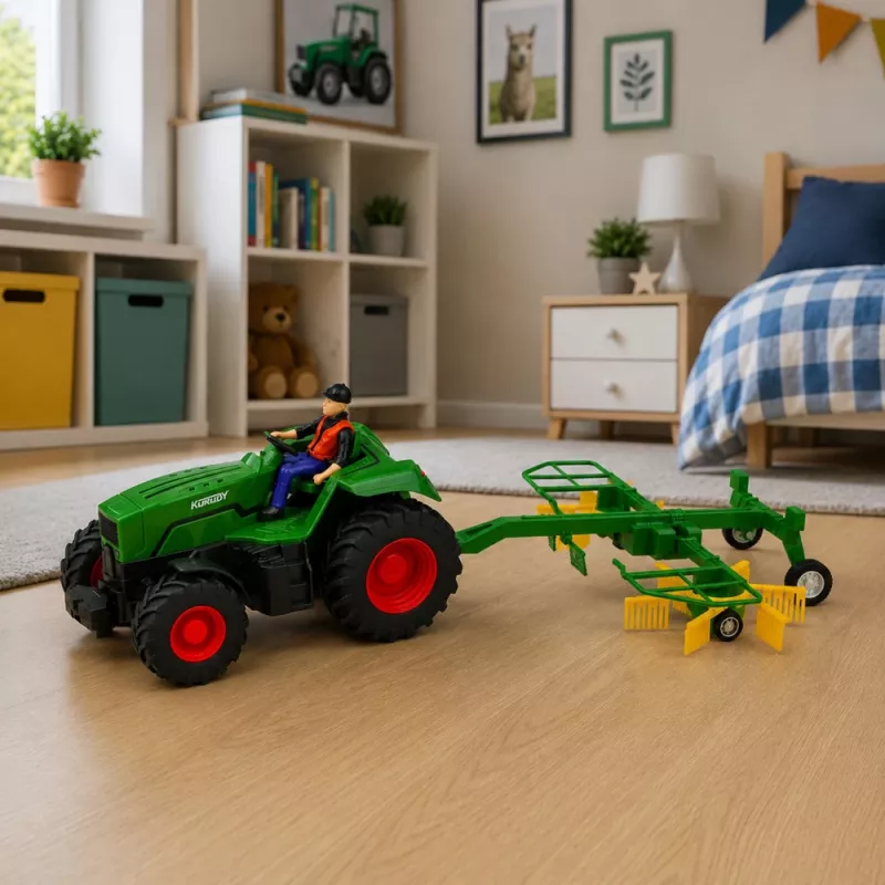 LEAN TOYS Trattore radiocomandato con rastrello per fieno luci RC 1:24