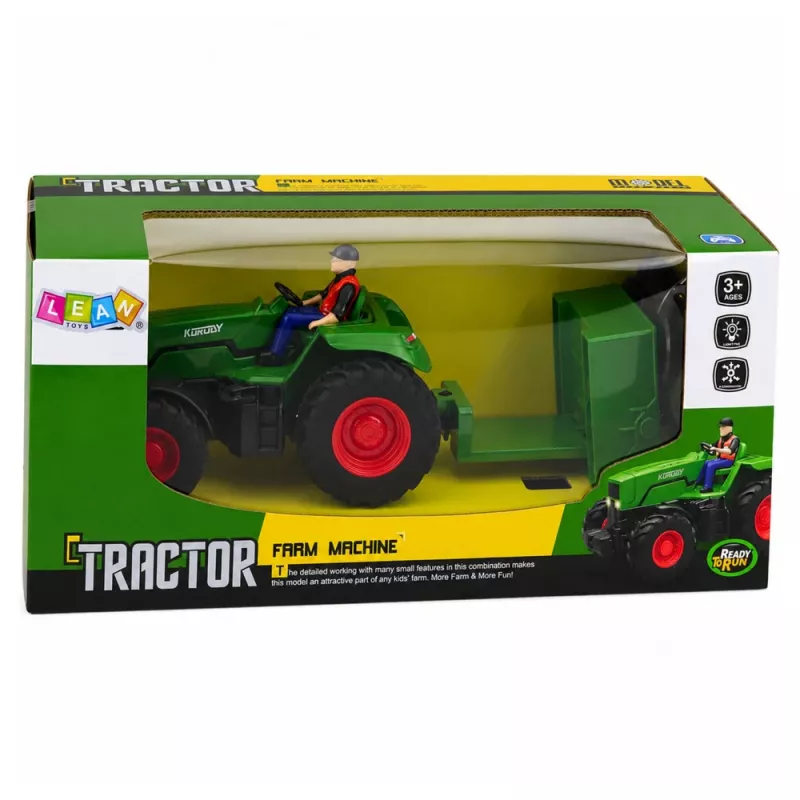 LEAN TOYS Trattore agricolo RC radiocomandato con rimorchio contadino 1:24