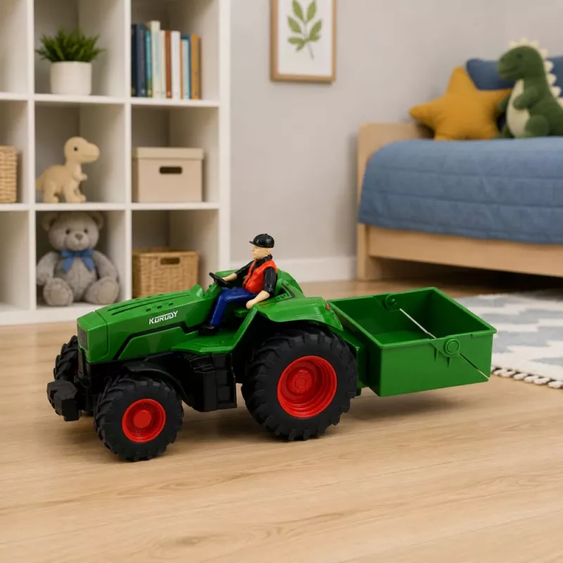 LEAN TOYS Trattore agricolo RC radiocomandato con rimorchio contadino 1:24