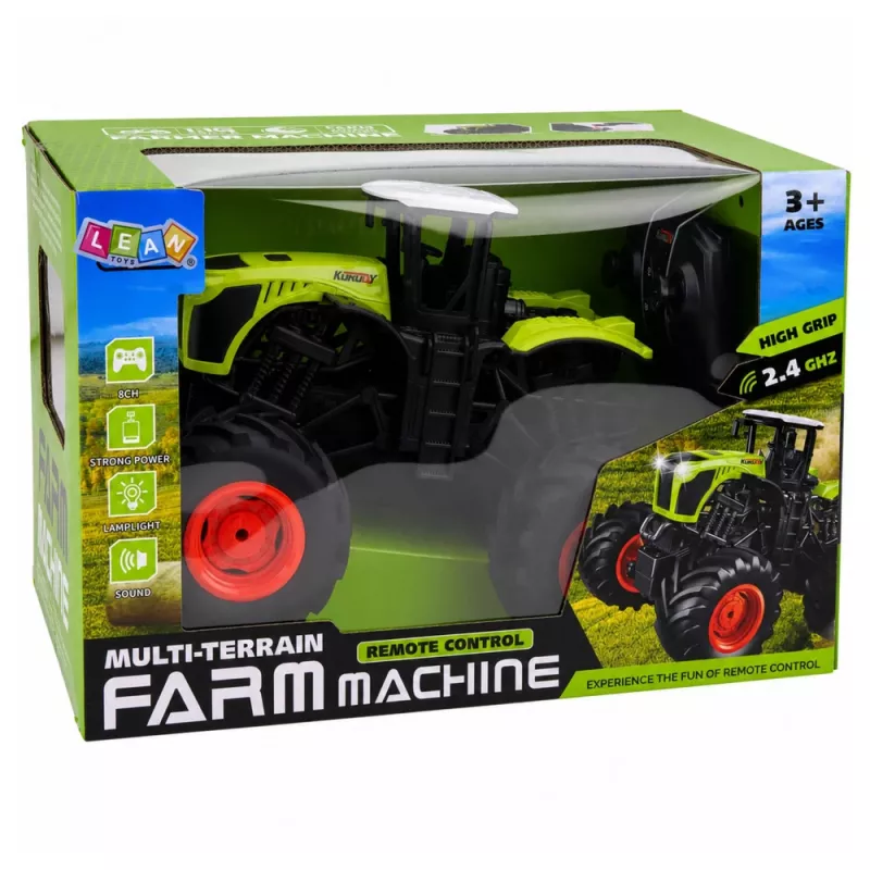 LEAN TOYS Trattore agricolo RC radiocomandato alto verde luci suoni 1:16