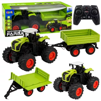 LEAN TOYS Trattore agricolo alto con rimorchio ribaltabile, radiocomandato, RC 1:16
