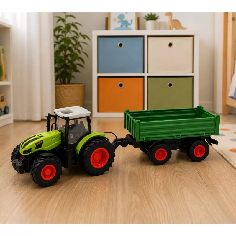 LEAN TOYS Trattore agricolo RC con rimorchio ribaltabile verde 1:24