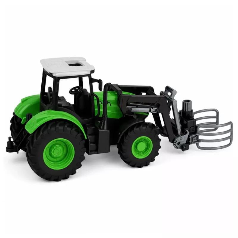 LEAN TOYS Trattore RC con pinza per balle, radiocomandato, luci, verde, 1:24