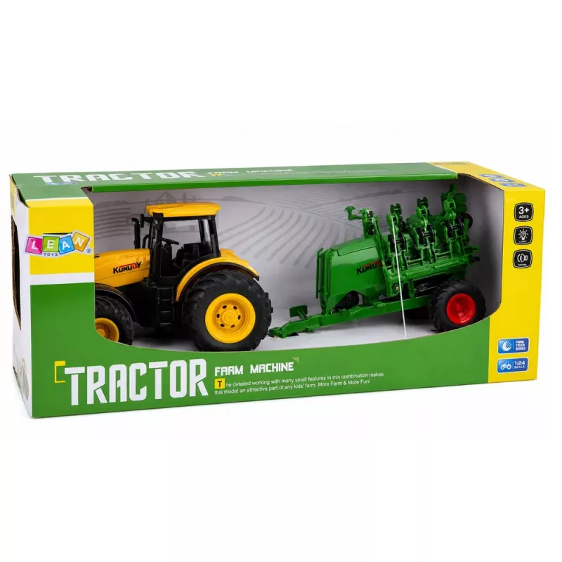 LEAN TOYS Trattore con seminatrice e coltivatore, luci e suoni, giallo, 1:24