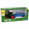 LEAN TOYS Trattore agricolo con aratro a doppio vomere, pneumatici in gomma, verde, 1:24