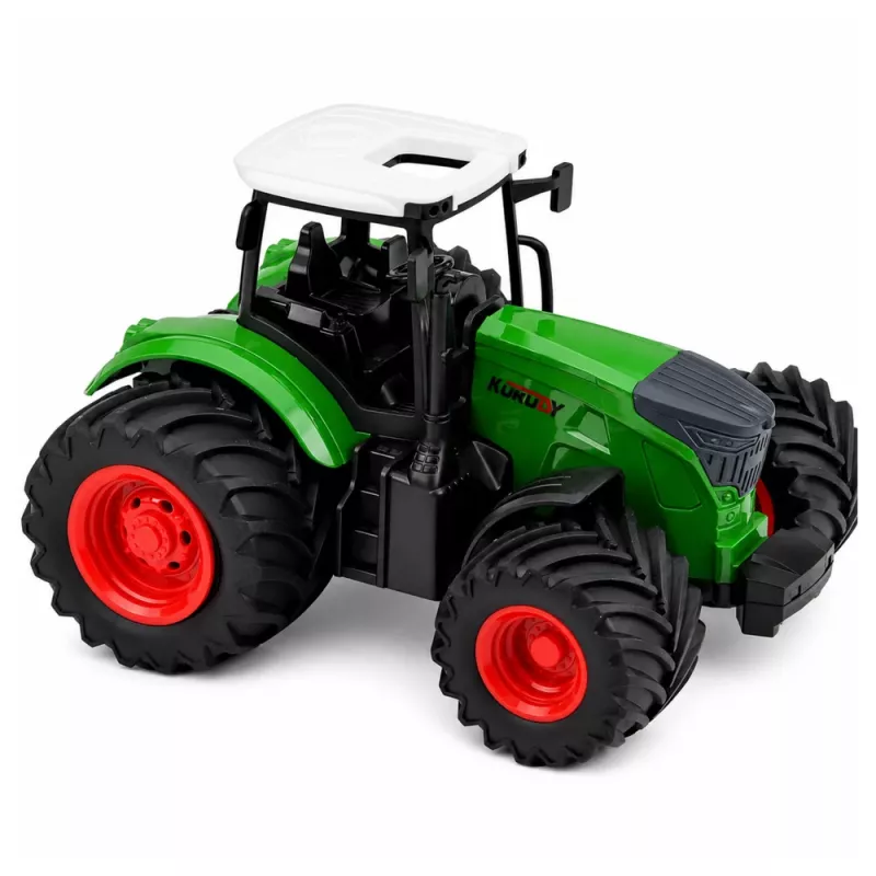 LEAN TOYS Trattore agricolo con aratro a doppio vomere, pneumatici in gomma, verde, 1:24