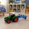 LEAN TOYS Trattore agricolo con aratro a doppio vomere, pneumatici in gomma, verde, 1:24