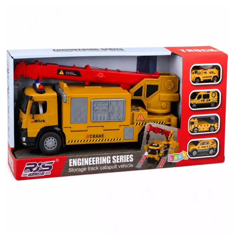 LEAN TOYS Camion con gru e bisarca luci suoni giallo
