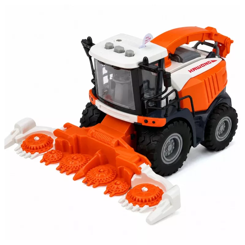 LEAN TOYS Mietitrebbia agricola con barra di taglio e aratro, figure contadini, cavallo, luci e suoni, 4 pezzi