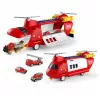 LEAN TOYS Grande aereo da trasporto dei vigili del fuoco pieghevole con veicoli, luci e suoni