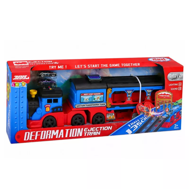 LEAN TOYS Trasportatore locomotiva con auto, binari, rampa di lancio, luci e suoni
