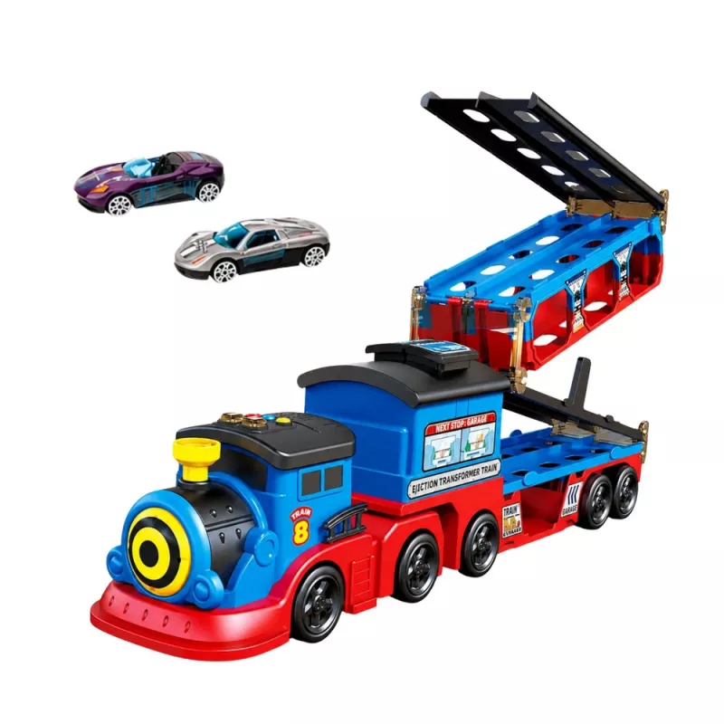 LEAN TOYS Trasportatore locomotiva con auto, binari, rampa di lancio, luci e suoni
