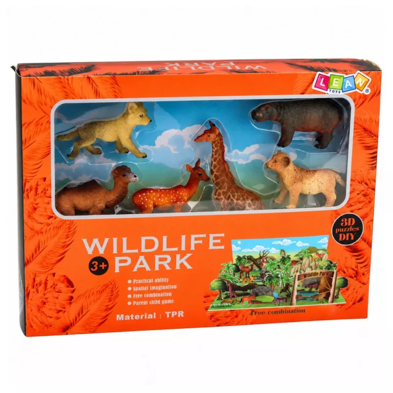 LEAN TOYS Set figure animali selvatici volpe giraffa ippopotamo cervo parco tavola 3D