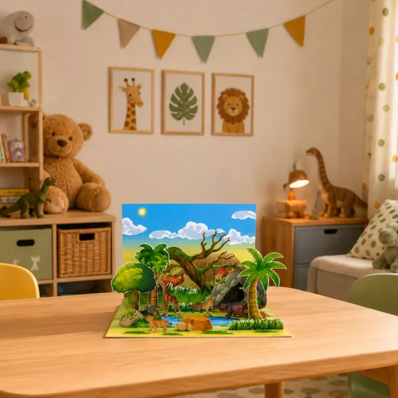 LEAN TOYS Set figure animali selvatici volpe giraffa ippopotamo cervo parco tavola 3D