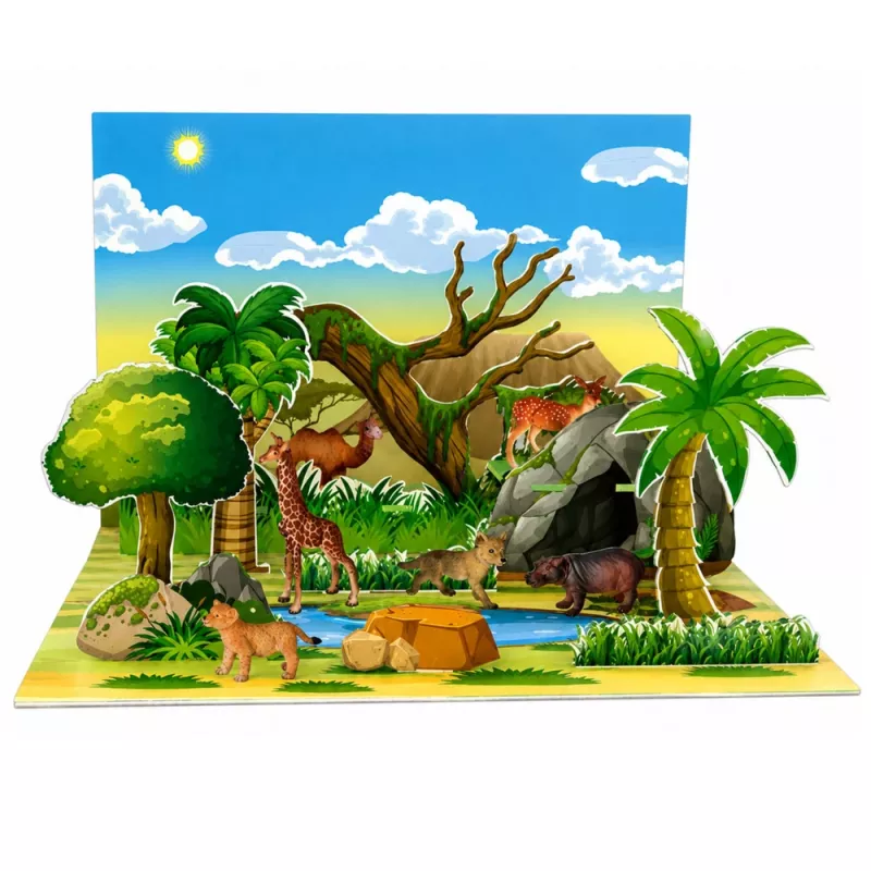 LEAN TOYS Set figure animali selvatici volpe giraffa ippopotamo cervo parco tavola 3D