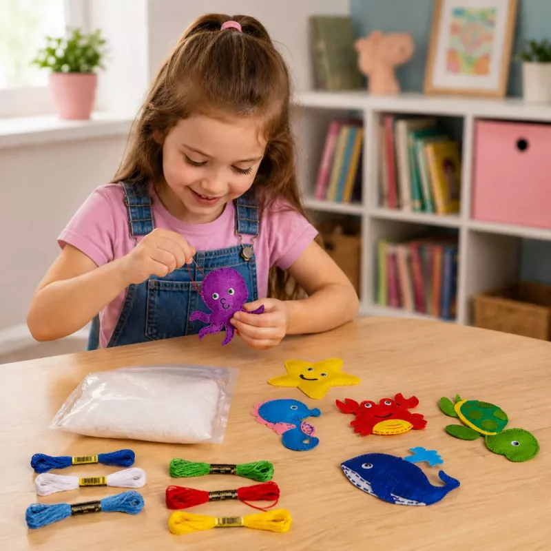 LEAN TOYS Set creativo peluche da cucire feltro fai da te animali marini 6 pz.
