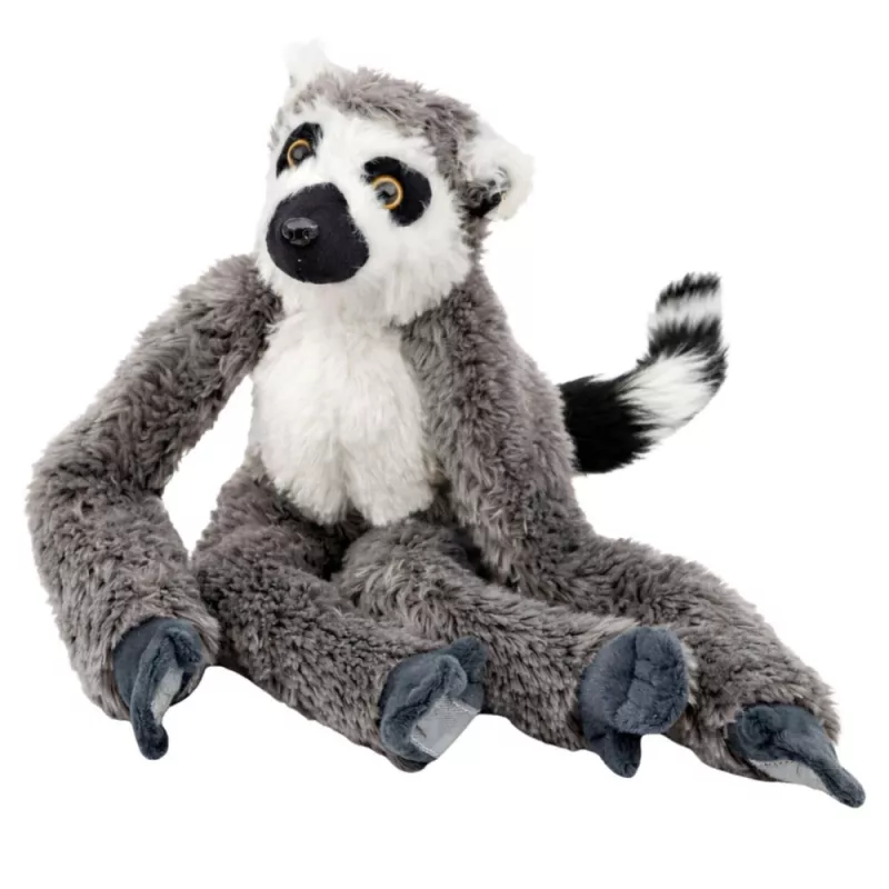 LEAN TOYS Peluche lemure mascotte con zampe a velcro da appendere, 50 cm, grigio/bianco/nero