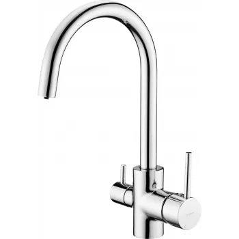DEANTE Kuchinox Rubinetto da cucina con attacco filtro acqua, cromato, ottone, orientabile 360°, miscelatore monocomando, 2-in-1