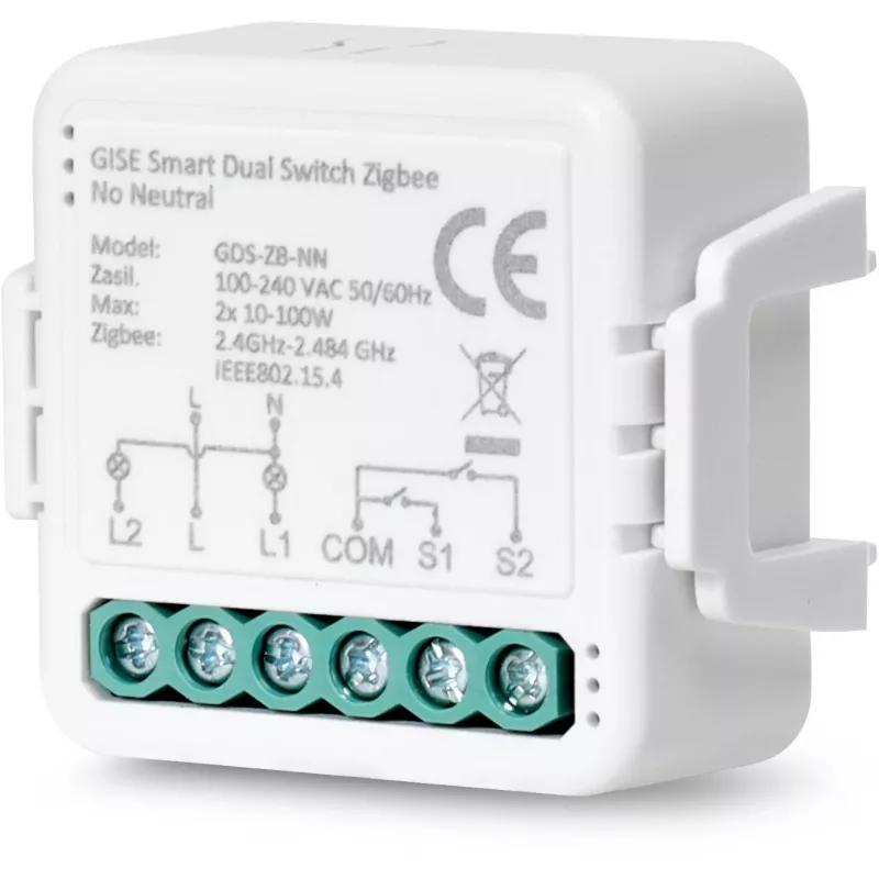 GISE modulo doppio relè smart (senza neutro) Zigbee Tuya GDS-ZB-NN