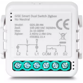 GISE modulo doppio relè smart (senza neutro) Zigbee Tuya GDS-ZB-NN