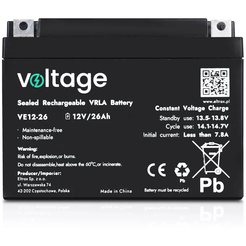 VOLTAGE batteria AGM 12V 26Ah VE12-26 (durata 6-9 anni)